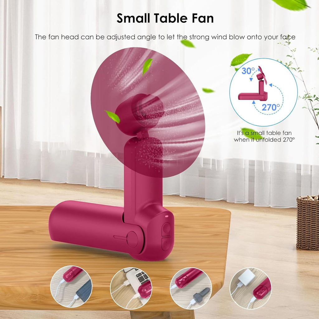 Skiennix 4-in-1 Portable Mini Handheld Fan - USB Rechargeable, Foldable Pocket Design, Ideal for Summer Concerts & Gifts (Red)