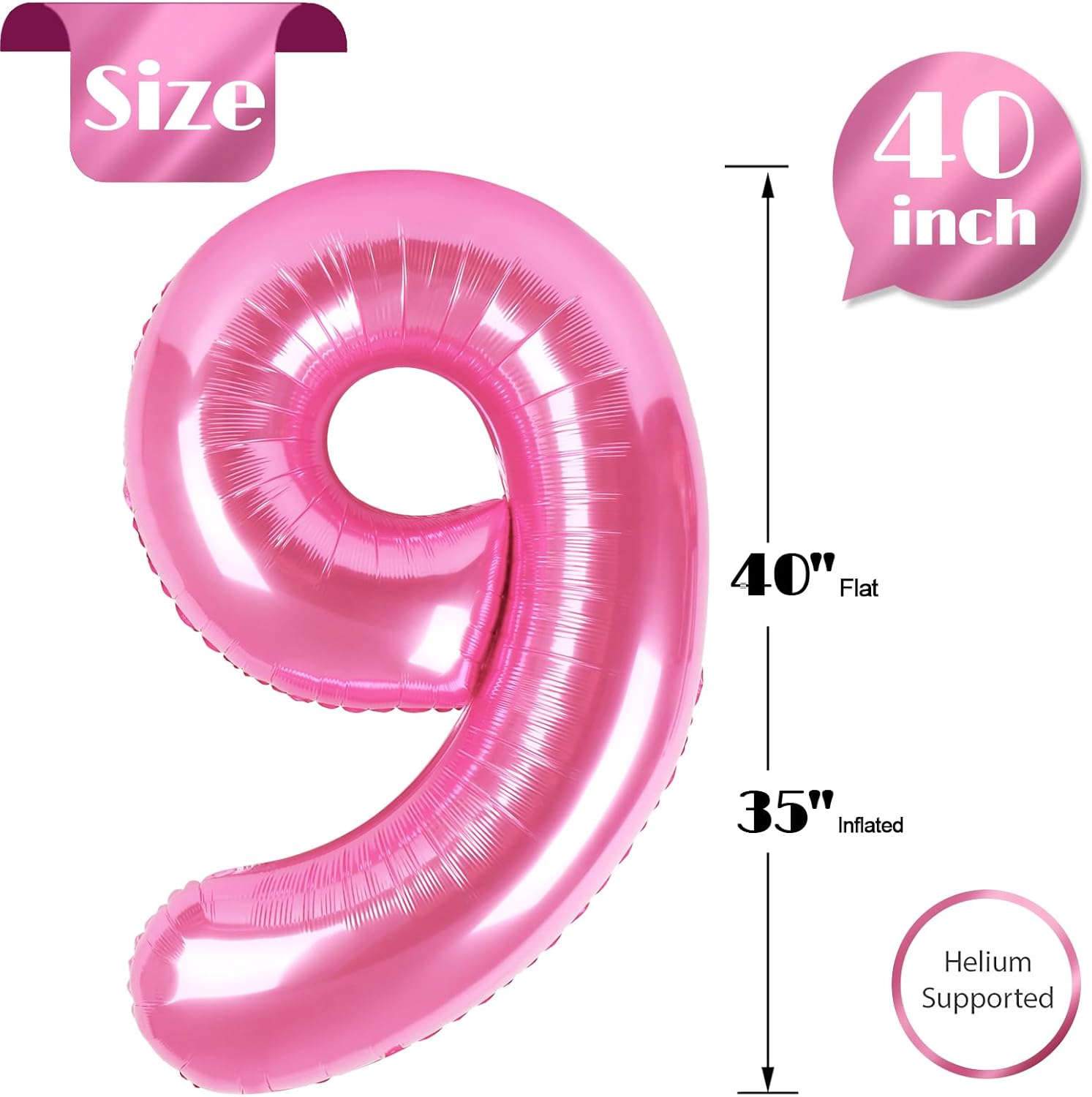 Number 9 Balloon by [Brand Name] - 40-Inch Pink Giant Birthday Decoration for Girls | Perfect for 9th, 19th, and 29th Parties