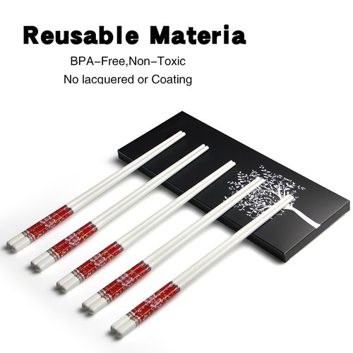IQCWOOD Chopsticks Reusable, 5 Pairs Bone China Ceramic Chopsticks, Dishwasher Safe, Classic Chinese Style Chop Sticks Gift Sets, 9.5 Inch/24cm