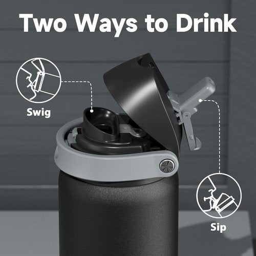 Meoky Stainless Steel Insulated Water Bottle - 32 oz, 2-in-1 Straw & Spout Lid, Leak Proof, BPA-Free