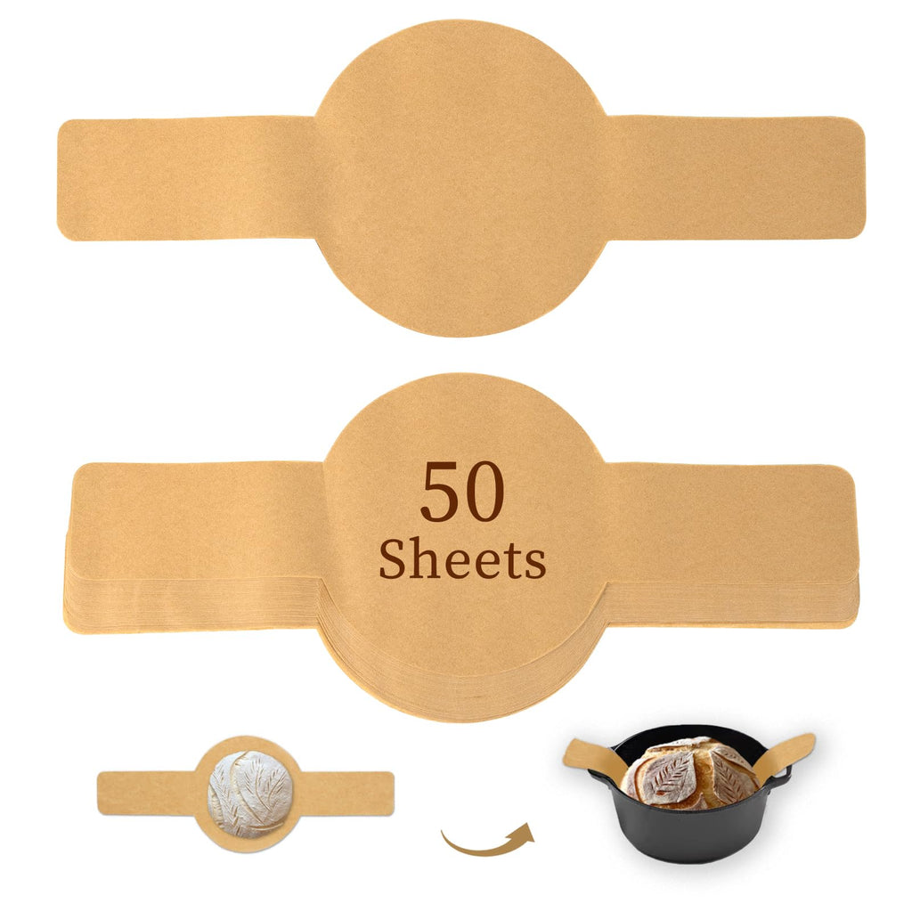 Parchment Bread Sling for Dutch Oven, BlissBoard Disposable Bread Baking Mat with Long Handles, 50 Pcs Unbleached Parchment Paper for Air Fryer, Sourdough Transfer