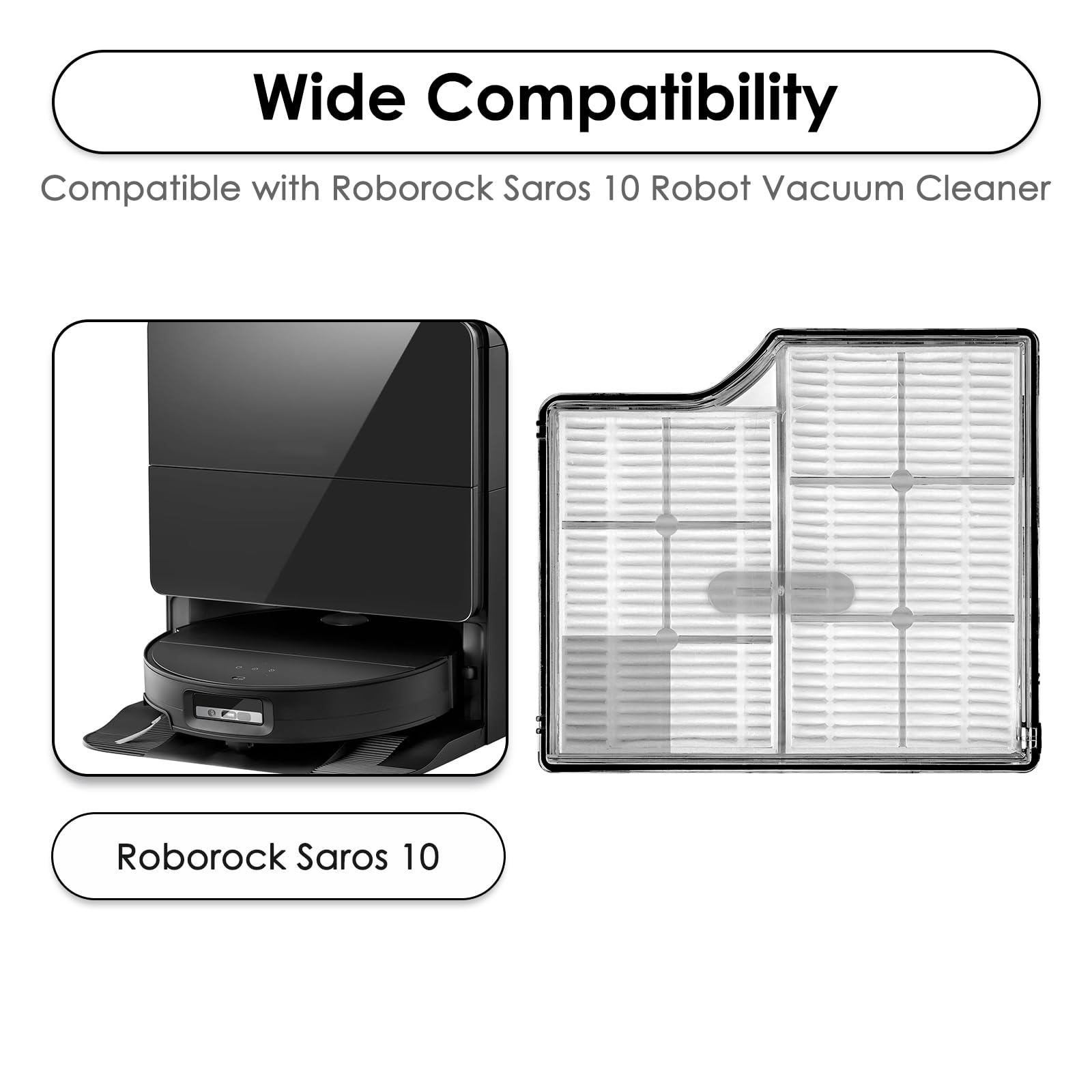 (3 Pack) Saros 10 Replacement HEPA Filters Compatible with Roborock Saros 10 Robot Vacuum Cleaner, Filter Kit, Vacuum Filters, Filters Accessories Kit, Canister Filters