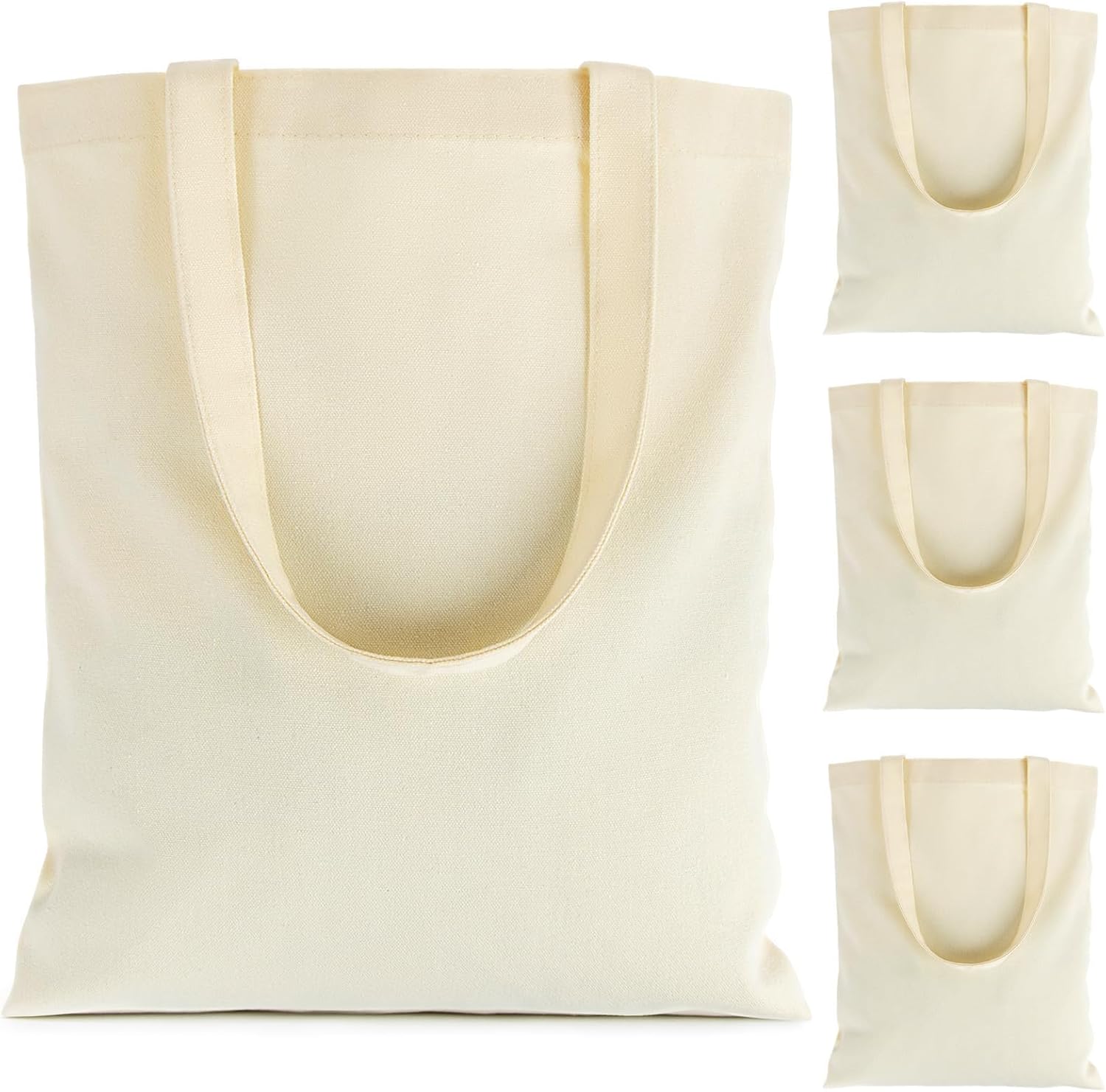 Skiennix Canvas Tote Bag - 4 Pack Reusable Cotton Grocery Bags with Handles for Crafts & Gifts