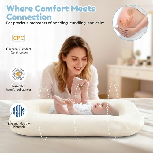 **Baby Lounger by Snuggle Nest - Breathable Cotton Infant Nest for Newborns 0-24 Months | Portable White Design**