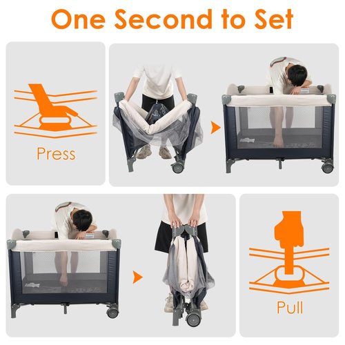 Cradlecare 3-in-1 Pack and Play Playard with Bassinet and Changing Station | Portable Baby Playard for Travel, Foldable Play Pen for Newborns and Toddlers, 2 Locking Wheels, Breathable Mesh (Creamy)