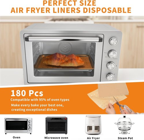 MEIYA Disposable Air Fryer Liners - 180 Pcs Non-Stick Parchment Paper Sheets | 9x11 Inch Rectangular Size