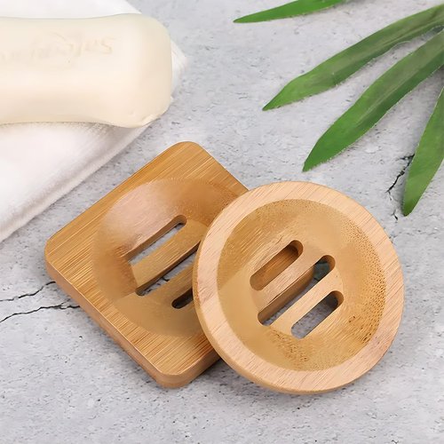 YKEBVPW 2 Pcs Bamboo Soap Holder Wooden Soap Dishes for Shower Steamer Tray for Shampoo Bath Bomb Steamers Natural Soap Dish for Home Bathroom Accessories(Round and Square)