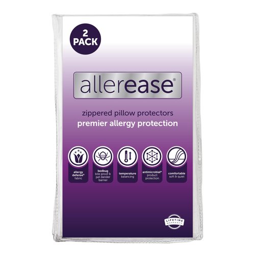 Set of 2 Standard/Queen AllerEase Pillow Protectors - Temperature Balancing, Allergist Recommended - Premium Breathable, Zippered Protectors