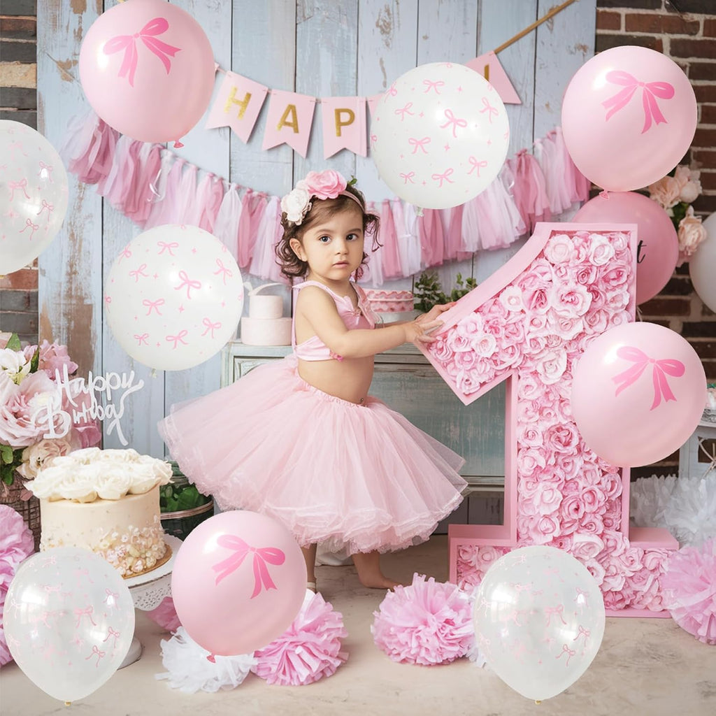 Pink Bow Balloons - 35PCS Light Pastel Pink & Clear Latex Balloons for Weddings & Parties
