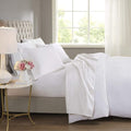 Madison Park 600 TC Cooling Cotton Blend Solid Sheet 16 Inch Deep Pocket, All Season, Soft Bedding-Set, Matching Pillow Case, Queen, White 4 Piece.