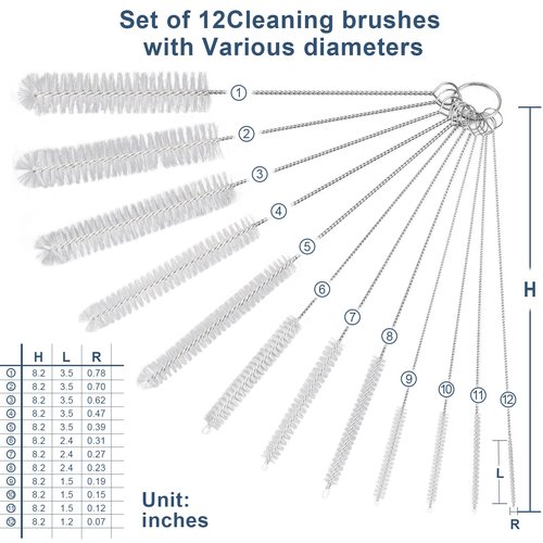 Straw Cleaner Brushes Sets, 12 Pieces 8.2 Inch Botthle Cleaning Brush and Nylon Tube Brush Brush Kit for Sippy Cup, Tumbler, Water Bottle, Drinking Straw (White)