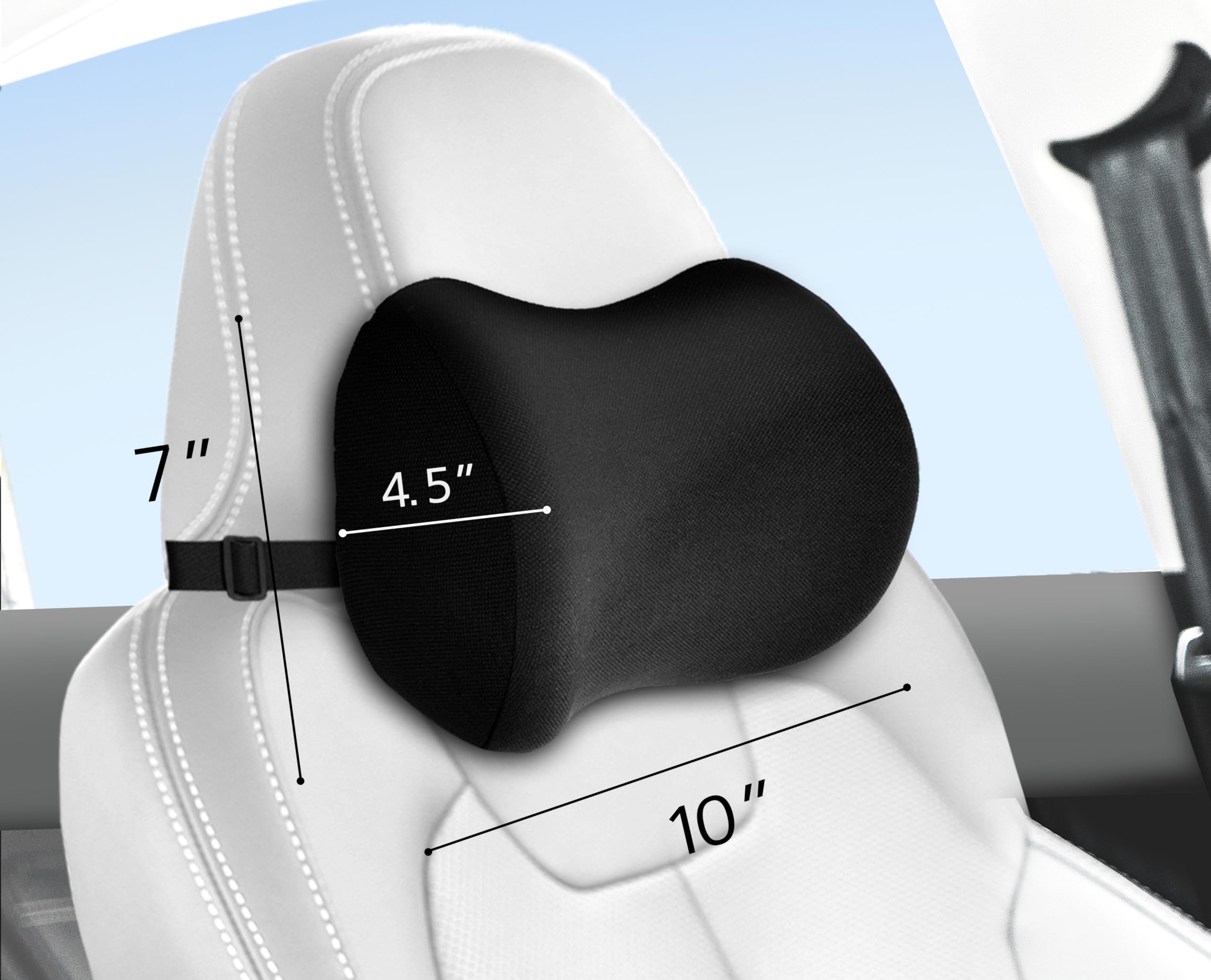 PRIMART 2 Pack Car Neck Pillow, 100% Memory Foam Car Headrest Pillow for Neck Support, Breathable Removable Cover & Adjustable Strap, Ergonomic Design for Driving Comfort, Neck Pain Relief, Travel