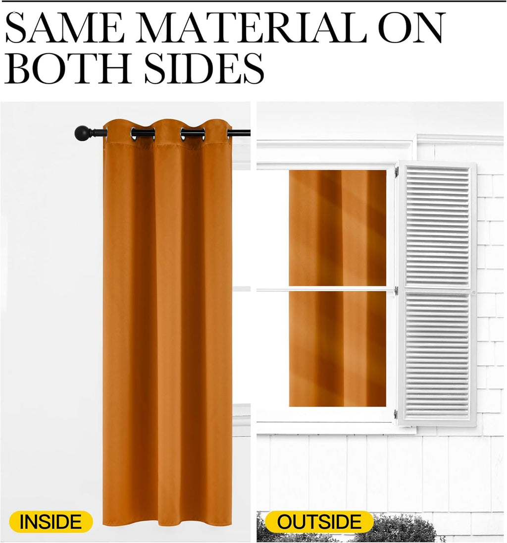 NICETOWN Room Darkening Cafe Curtains - Faux Silk Blackout Drapes for Small Windows | 42" x 84", Orange, 2 Panels