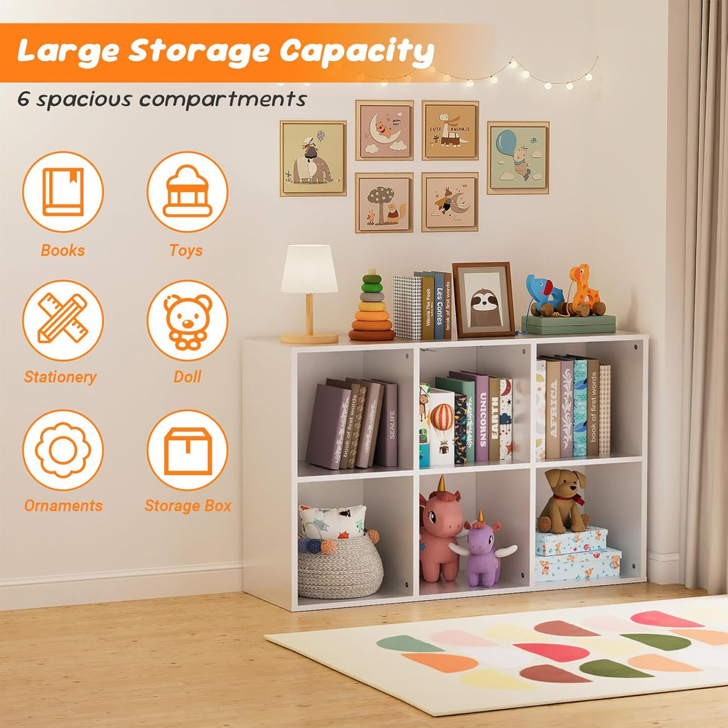 6 Cube Storage Organizer by [Brand Name] - Kids Cubby Bookshelf with Closed Back Panel | White Toy Storage for Nursery & Classroom