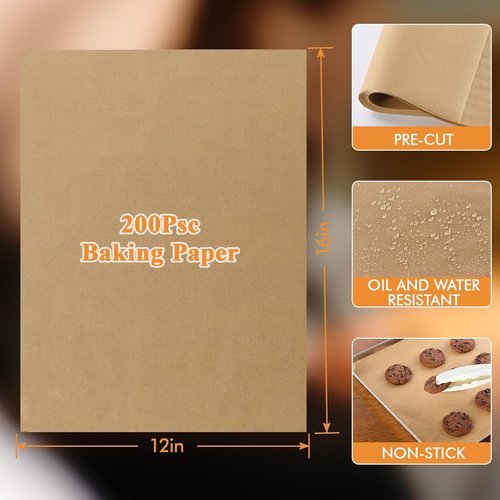 MUCHII Parchment Paper Sheets - 200 Non-Stick Baking Sheets, 12 x 16 Inch for Oven & Air Fryer