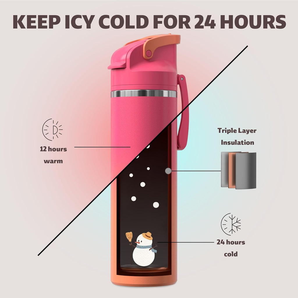 OISIZ Insulated Water Bottle - 24 oz Vacuum Stainless Steel with 2-in-1 Spout & Straw Lid | Leakproof, Keeps Drinks Cold for 24 Hours