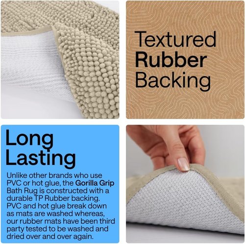 GORILLA GRIP Bath Rug Mat - Thick Soft Absorbent Chenille | Quick Dry Microfiber, 24x17, Sand Color