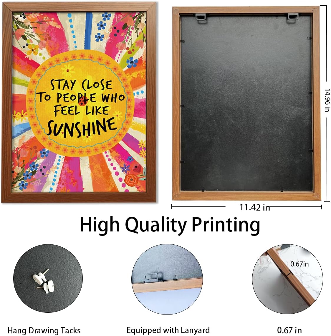 YEOION Inspirational Quote Canvas Print - Stay Close to People Who Feel Like Sunshine | Imitation Wood Frame for Girls' Bedroom Decor