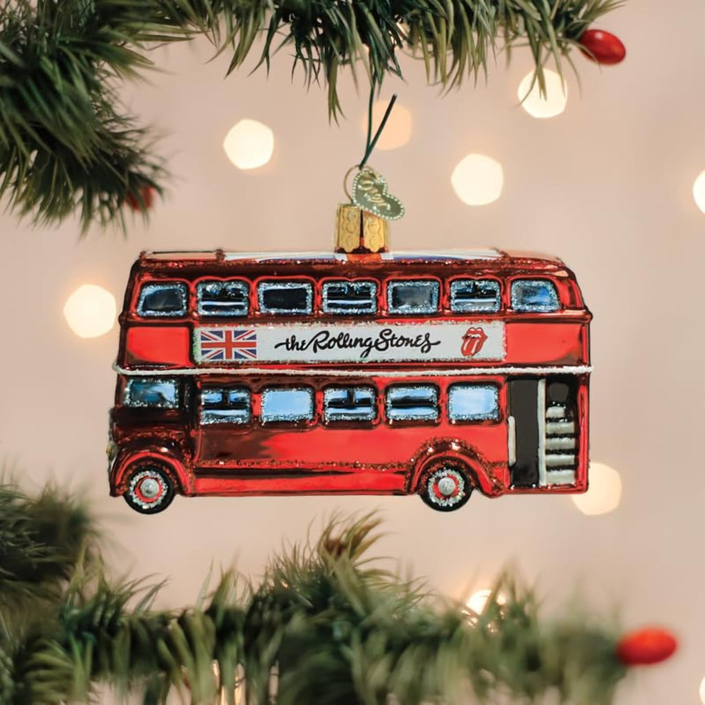 Old World Christmas The Rolling Stones British Bus Glass Blown Ornament for Christmas Tree, Handcrafted Holiday Decoration, Music Collection