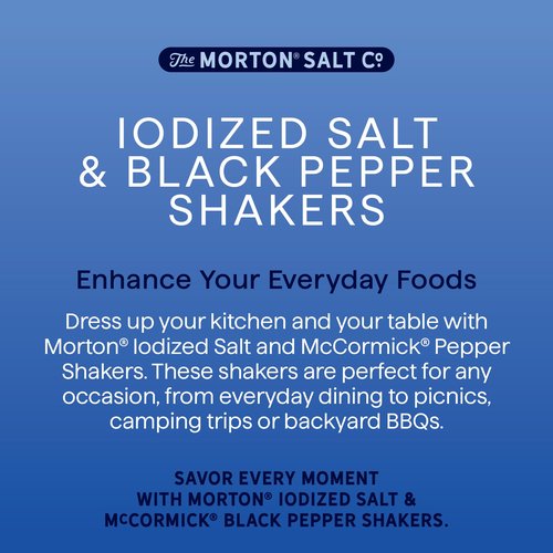 Morton Shaker Set - Iodized Salt (4 oz) & McCormick Ground Pepper (1.25 oz), 2-Piece Set (Pack of 2) for Cooking & Seasoning