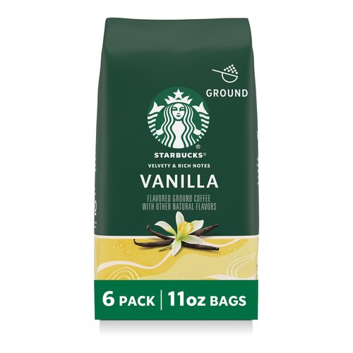 Starbucks Ground Coffee, Flavored Hot or Iced Coffee, Vanilla, Six 11 oz Bags