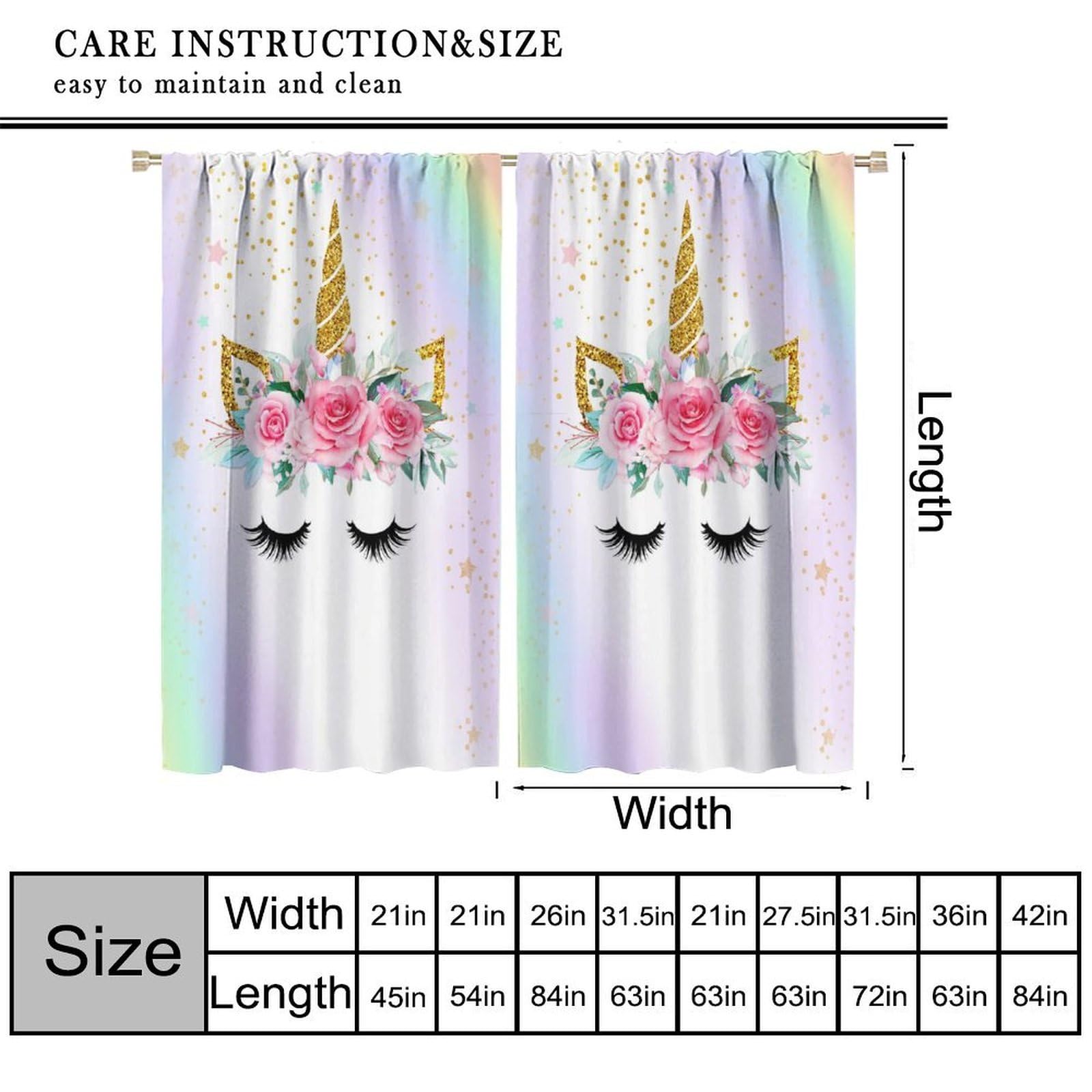 SXXLDNG Kids Unicorn Curtains Rainbow Unicorn Window Curtain Fabric Thermal Insulated for Girl Room 42X63 Inch Decor