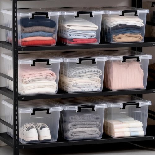 Citylife 22 QT Clear Plastic Storage Bins - Stackable & Nestable Containers for Garage, Closet, Kitchen | 6 Pack