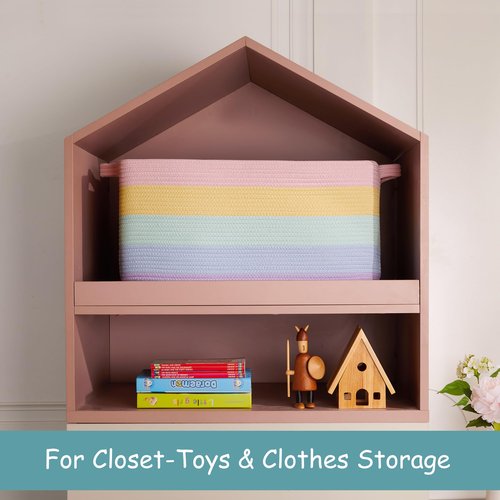 MOJOSCEND Extra Large Storage Basket for Girls Kids 22"x16"x12" Rainbow Toy Box for Girls Blanket Basket for Living Room Woven Storage Box for Cloth -70L