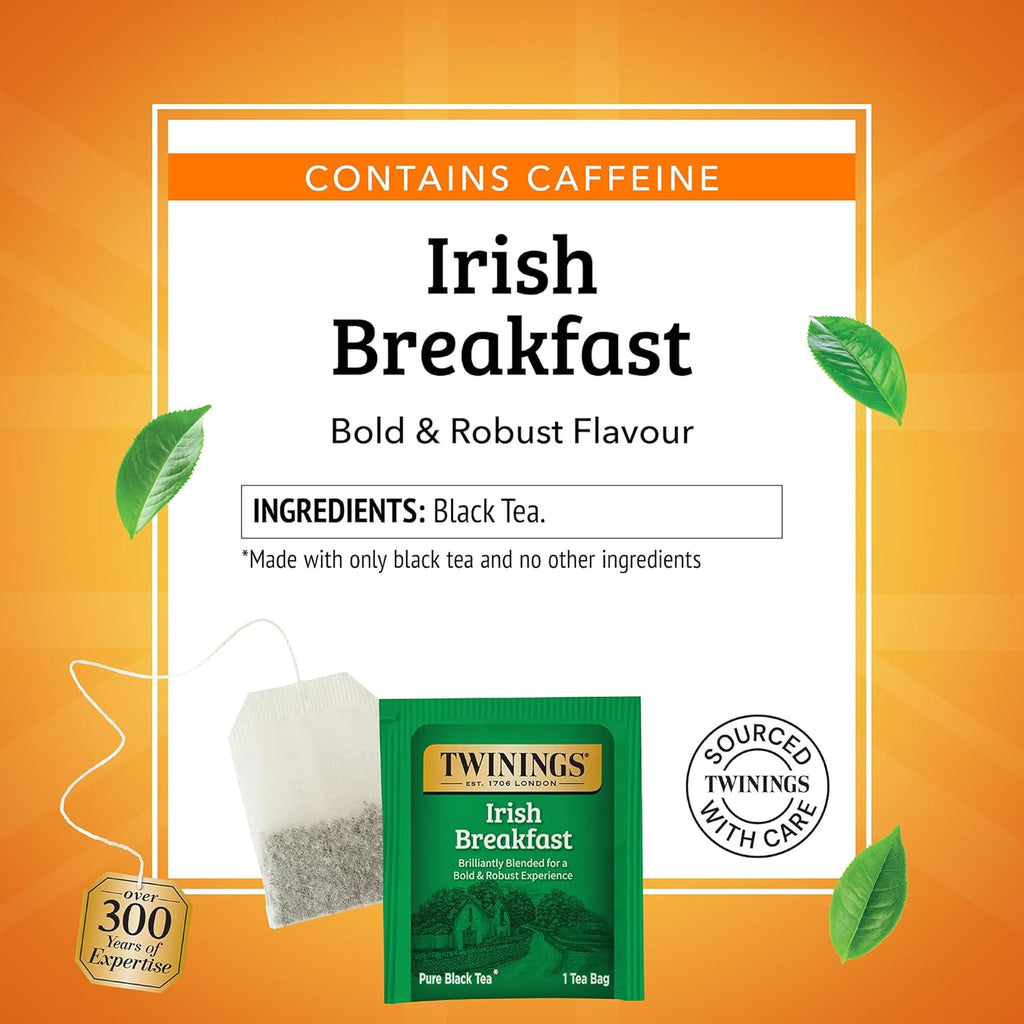 Twinings Irish Breakfast Black Tea - Bold & Flavorful Caffeinated Tea Bags | 100 Individually Wrapped Teabags