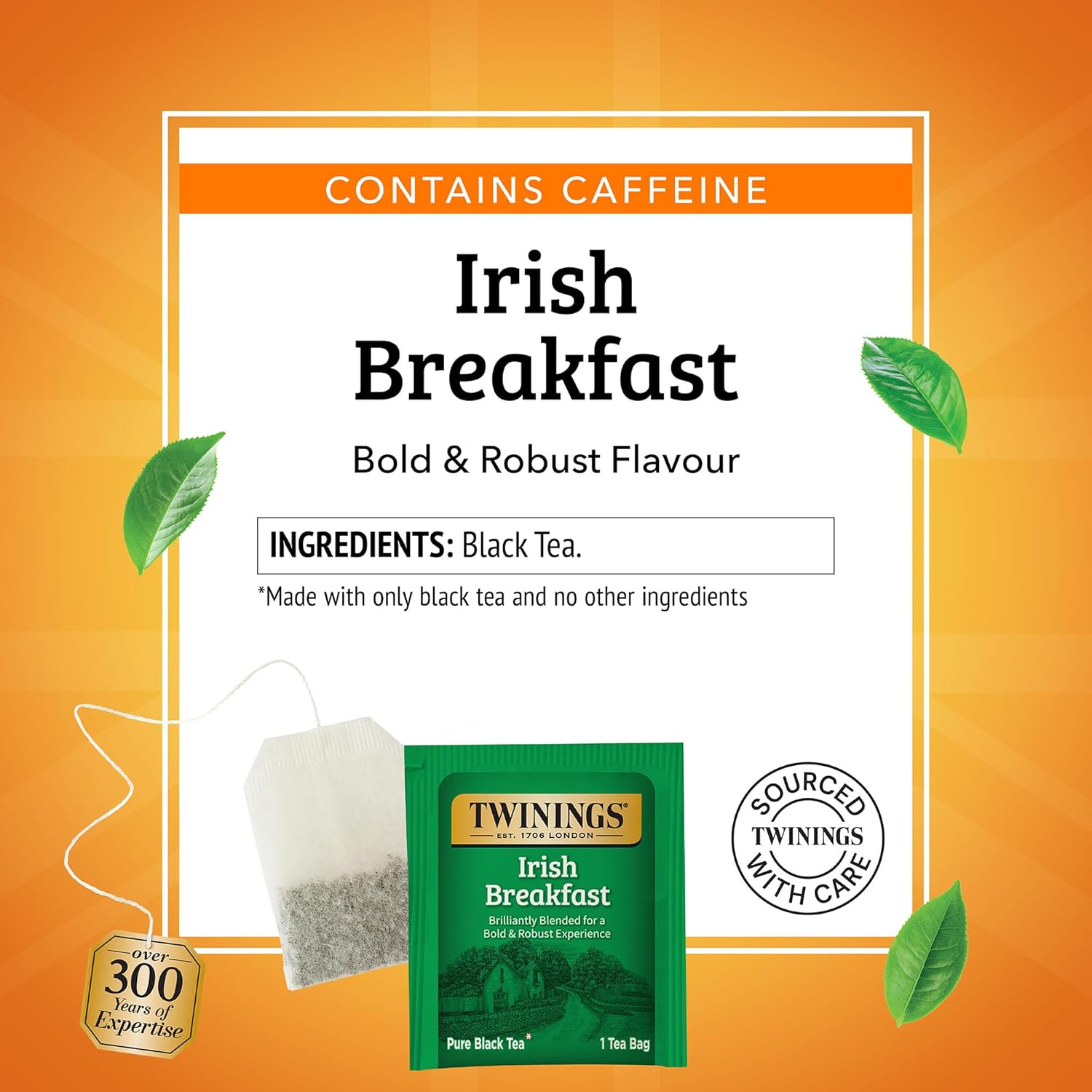Twinings Irish Breakfast Black Tea - Bold & Flavorful Caffeinated Tea Bags | 100 Individually Wrapped Teabags