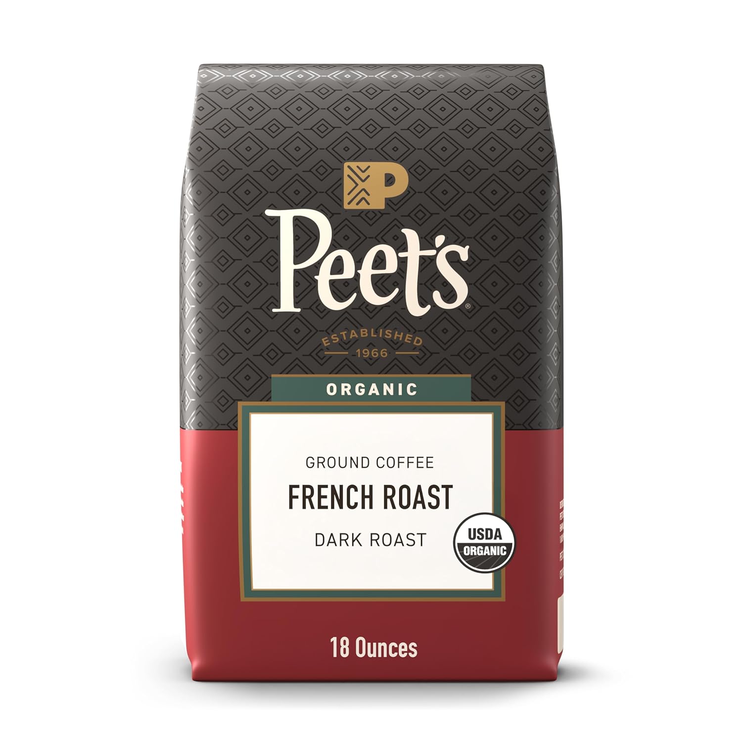 Peet's Coffee USDA Organic Dark Roast Ground Coffee - 100% Arabica French Roast, 18 Ounce Bag