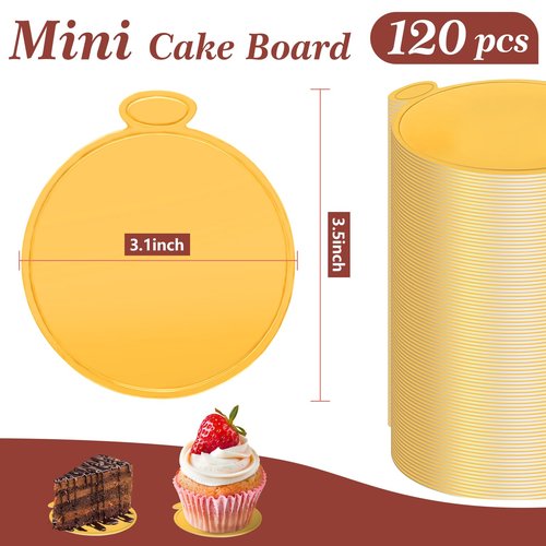 KintKita Mini Cake Boards Round 120 PCS, 3.15 Inch Cake Cardboard Dessert Plates Disposable, Platos Para Mini Flan Mousse Cupcake Base for Baking Display, Wedding & Birthday