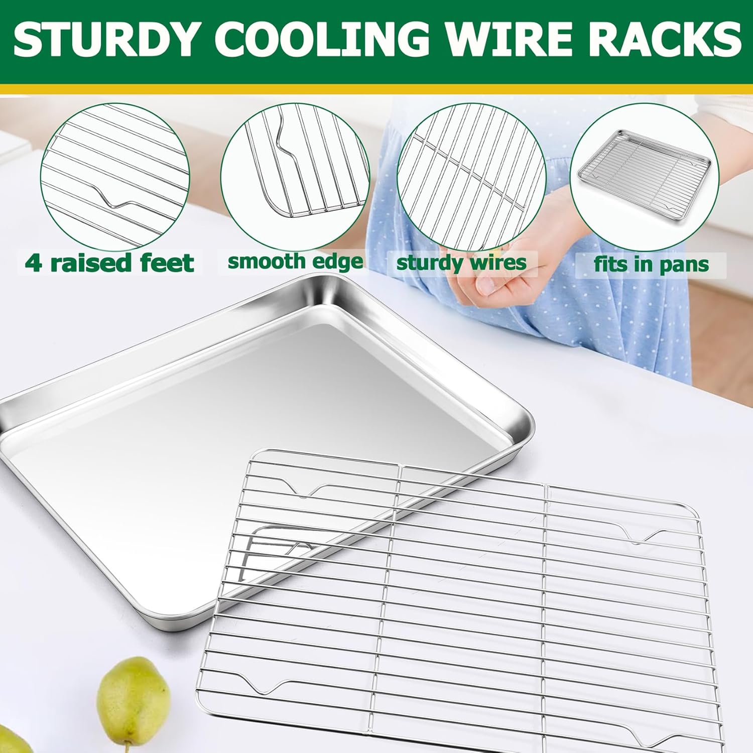 TeamFar Stainless Steel Baking Sheet Set - 9-Piece with Racks & Silicone Mats for Easy Oven Baking