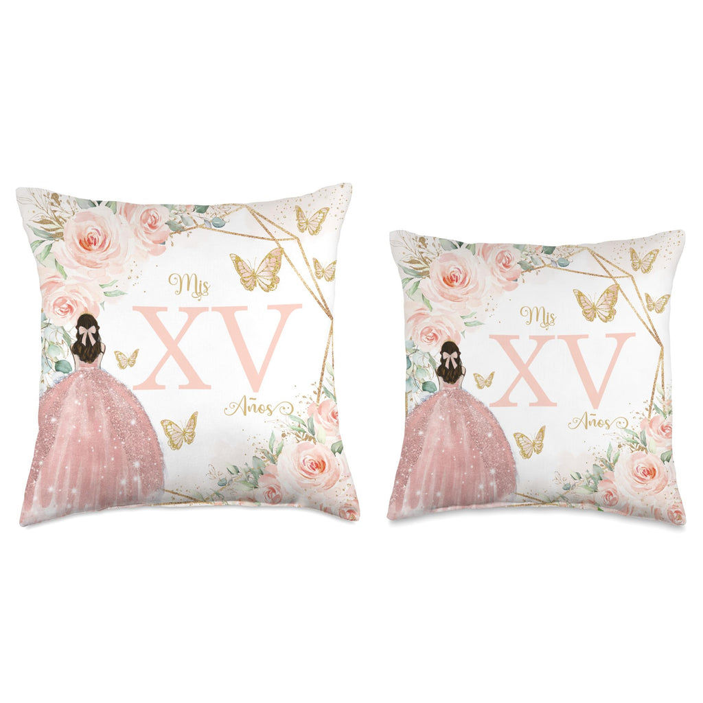 Blush Roses Floral Flowers Princess Quinceañera Mis XV Años Throw Pillow