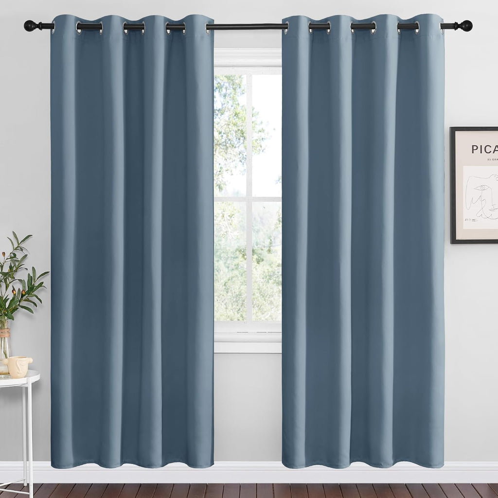NICETOWN Smoky Blue Blackout Curtains - Thermal Insulated Drapes for Living Room | 78" Length, 55" Wide, 2 Panels