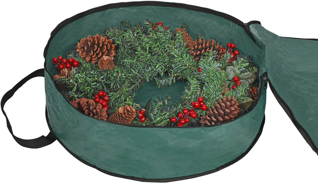 ProPik Christmas Wreath Storage Bag - 24" Tear-Resistant Holiday Container with Heavy-Duty Handles | Green