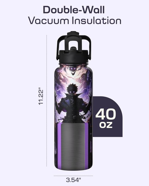 Nexus Elite Anime Water Bottle 40 oz – Dark Realm Collectible Stainless Steel Flask, Gaming Gift for Teen Boys, Insulated with Straw & Gift-Ready Box, Birthday Gift for Anime Fans & Gamers
