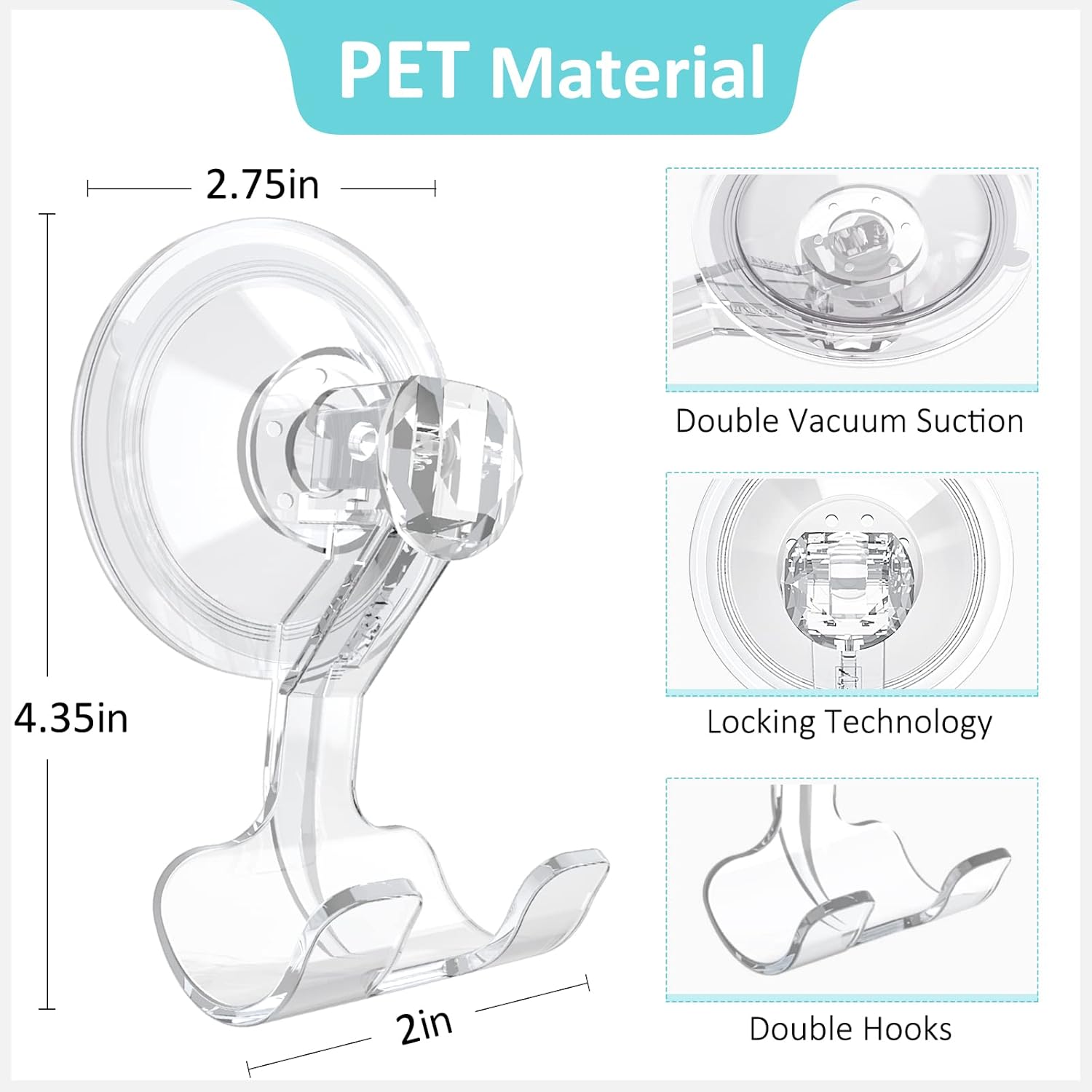 VIS'V Suction Cup Hooks - 2 Large Hooks & 2 Razor Hooks for Strong Grip | Ideal for Bathroom Use