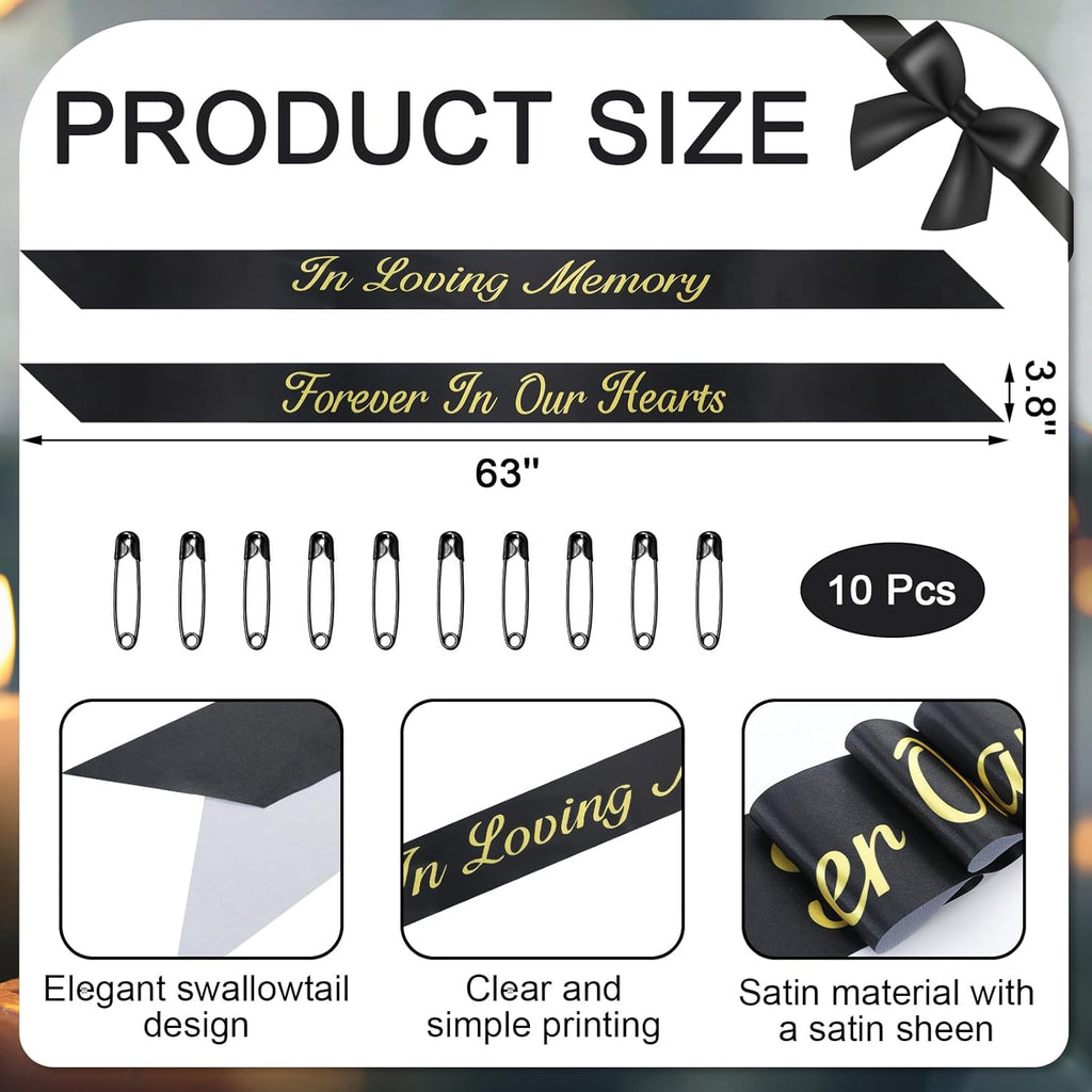 Norme Memorial Funeral Sash - 2 Pcs Satin Ribbon in Loving Memory | 63x3.8'' Black for Casket Wreaths