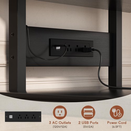 Homieasy Record Player Stand with Power Outlet & Smart LED, 3-Tier Vinyl Record Storage Cabinet for 200+ Albums, 22" Turntable Station with Wooden Dividers, Modern End Table for Small Space, Black