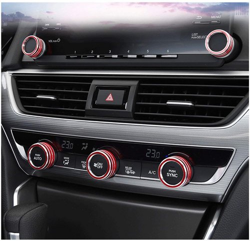 TLIFORT Centre Console Air Conditioning Switch Knob Sound Volume Button Ring for 10th Gen Honda Accord Sedan Sport EX EX-L LX 2018 2019 2020 2021 2022, Aluminum Red, 5pcs
