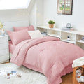 HYMOKEGE Twin XL Comforter Set - 5-Piece Seersucker Luxury Bedding Set in Pink for All Seasons