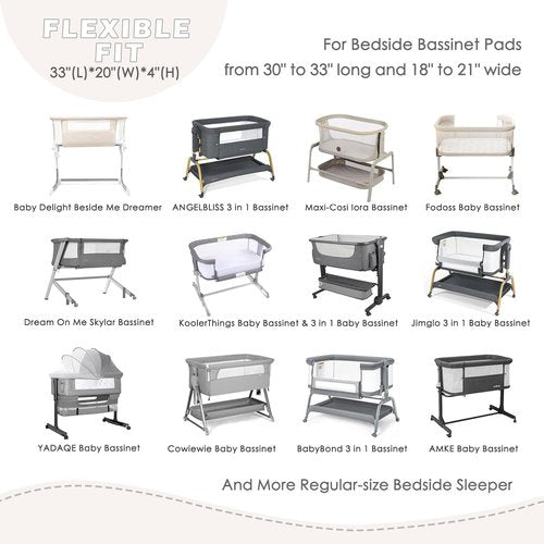 4 Pack Bedside Bassinet Sheets - 33"x20" Bassinet Sheets for Baby Delight, Angelbliss, Maxi-COSI & Most Regular Size Bedside Sleeper | Ultra Soft & Skin Friendly Bassinet Fitted Sheet for Girls