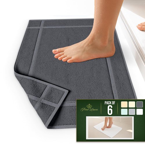 Pearl Linens 100% Ring Spun Cotton Bath Mat (Pack of 6) 18 x 25 Inch, Washable, Soft & Absorbent Terry Bathroom Floor Mat – Not Bathroom Rugs – Quick-Dry After Shower Bath Mat, 687 GSM, Grey