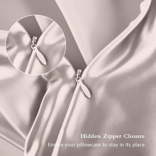 Mulberry Silk Pillowcases - Smooth & Anti-Acne Standard Set of 2 | Zippered Taupe Satin Cases