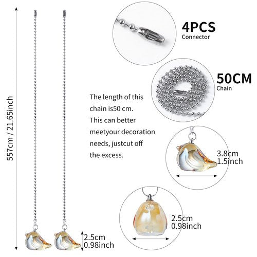LONGSHENG - SINCE 2001 - 2 Pack Ceiling Fan Pull Chain, 20 inch Ceiling Pulls Extension Chains with 4 Connectors,Champagne Glass Bird Ornament Pull Chains