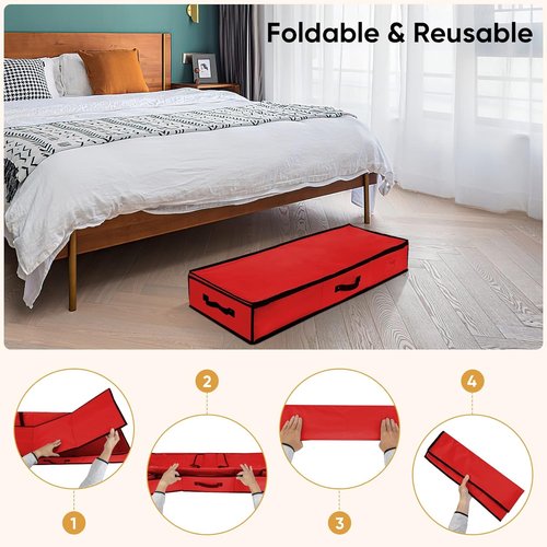 BALEINE Gift Wrap Storage Organizer - 40" Durable 600D Oxford Fabric Bag with Flexible Partitions | Red