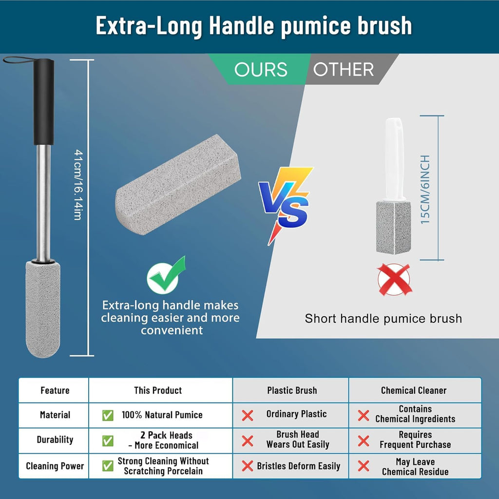 Skiennix Pumice Stone Set - Extra Long Handle Toilet Cleaner Brush | 2 Pack for Effective Cleaning