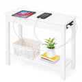 Narrow Side Table with Charging Station - Small End Table with 2 USB Ports, 2 Power Outlets, and Storage Shelf - Slim Nightstand for Living Room, Bedroom, or Small Spaces by Lavish Home (White)