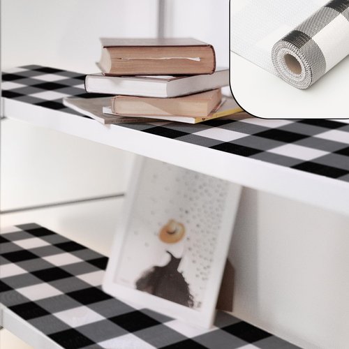 Shelf Drawer Liner for Kitchen Cabinets Non-Adhesive, 23.6IN x 20FT Non-Slip Strong Grip Thickened Cabinet Liners for Shelves, Dresser, Cupboard, Pantry, Bathroom Drawers, Classic Black Gingham